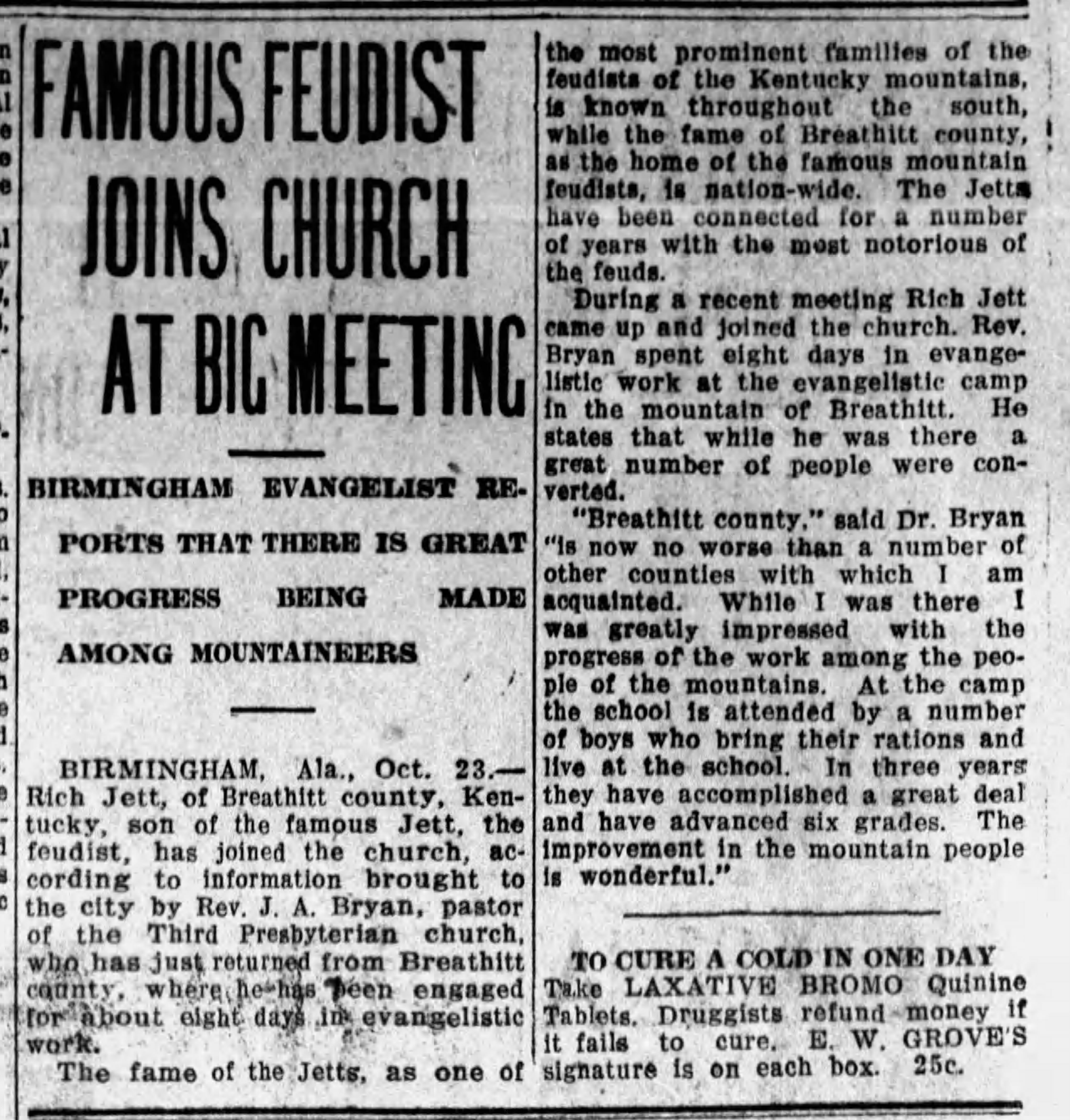 Famous Feudist Joins Church At Big Meeting